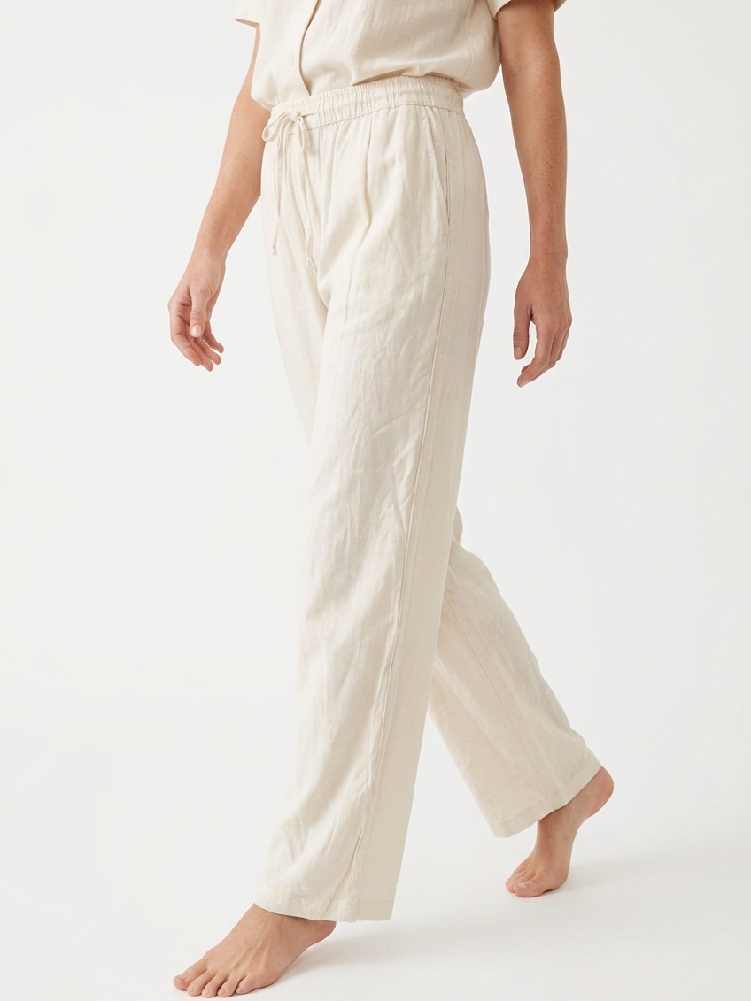 Zara | Cream Wide Leg Drawstring Waist Pants Women’s Size Large